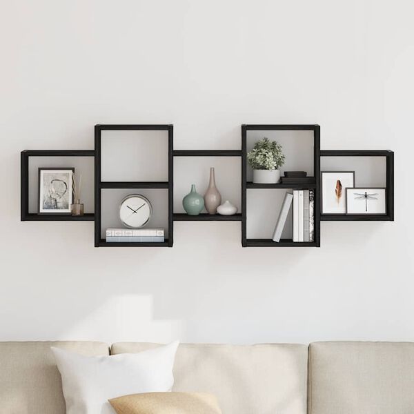 vidaXL v&aelig;ghylde 129x18x42 cm konstrueret tr&aelig; sort egetr&aelig;sfarve