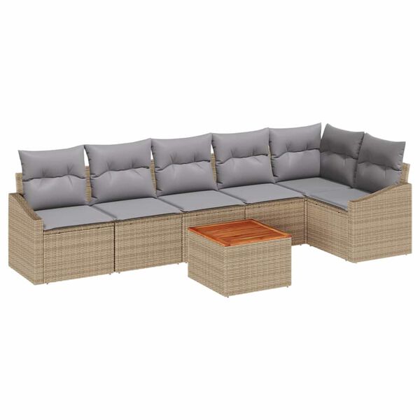 vidaXL Havesofa S&aelig;t med pude 7 pcs Beige polyrattan