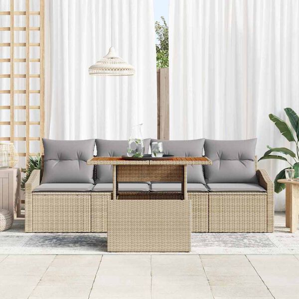 vidaXL Havesofa S&aelig;t med opbevaring 5 pcs Beige Poly rattan