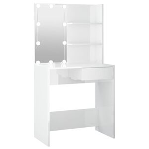 vidaXL makeupbord med LED-lys 74,5x40x141 cm hvid h&oslash;jglans