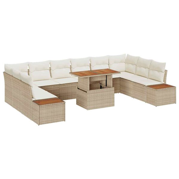 vidaXL Havesofa S&aelig;t med opbevaring 11 pcs Beige Poly rattan