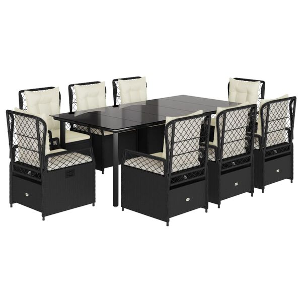 vidaXL spisebordss&aelig;t til haven 9 dele med hynder polyrattan sort