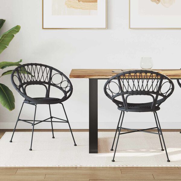 vidaXL Spisestuestol 2 pcs Sort 65 x 55,5 x 81 cm Rattan og Jern