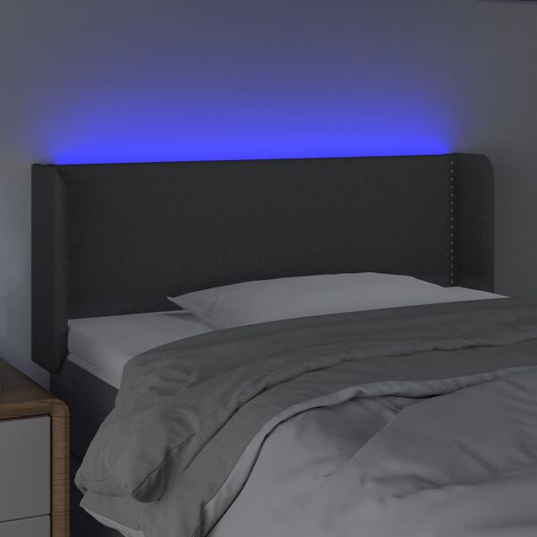 vidaXL sengegavl med LED-lys 103x16x78/88 cm stof mørkegrå