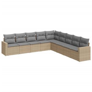 vidaXL sofas&aelig;t til haven 9 dele med hynder polyrattan beige