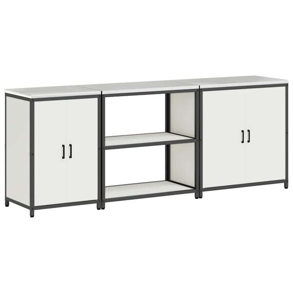 vidaXL K&oslash;kkenopbevaringss&aelig;t med hylde Andet med d&oslash;r 3 pcs Hvid St&aring;l