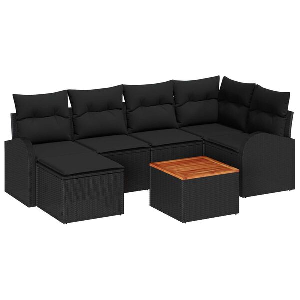 vidaXL Havesofa S&aelig;t med opbevaring 7 pcs Sort polyrattan