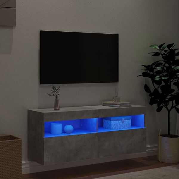 vidaXL v&aelig;gh&aelig;ngt tv-bord med LED-lys 100x30x40 cm betongr&aring;