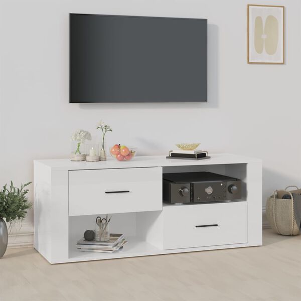 vidaXL tv-bord 100x35x40 cm konstrueret tr&aelig; hvid h&oslash;jglans
