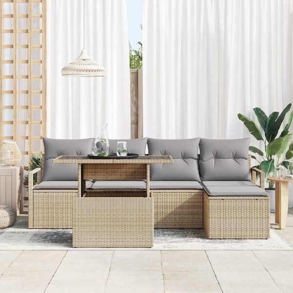 vidaXL Havesofa S&aelig;t med pude 6 pcs beige og lysegr&aring; polyrattan