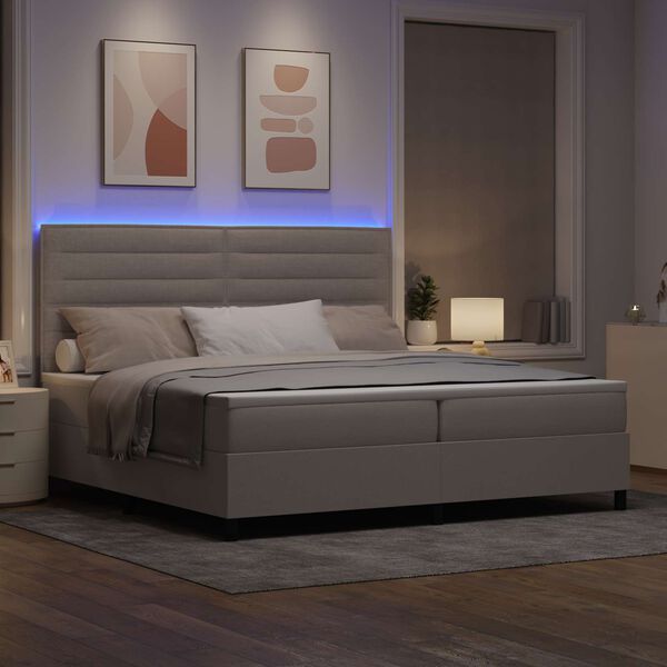 vidaXL Box spring seng med madras med LED Gr&aring;brun 200 x 200 cm Stof