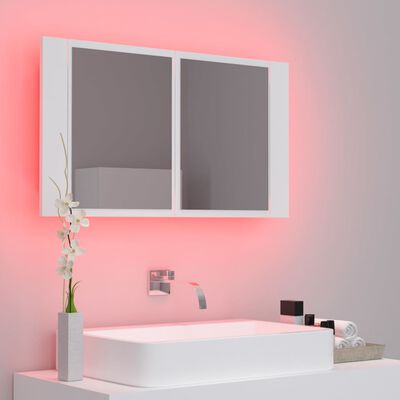 vidaXL badeværelsesskab m. spejl og LED-lys 80x12x45 cm akryl hvid