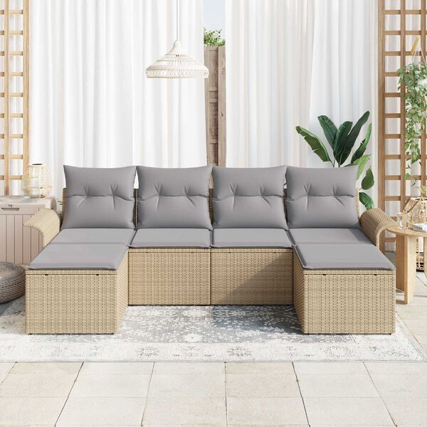 vidaXL Havesofa Sæt med pude 6 pcs Beige polyrattan