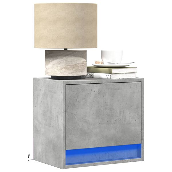 vidaXL væghængte sengeborde 2 stk. med LED-lys betongrå