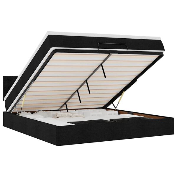 vidaXL ottoman seng med madras & LEDs 180x200cm stof sort