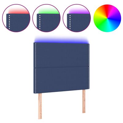 vidaXL sengegavl med LED-lys 100x5x118/128 cm stof blå