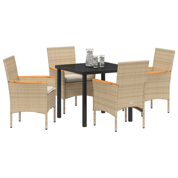 vidaXL Have Spisebordss&aelig;t med pude 5 pcs Beige polyrattan