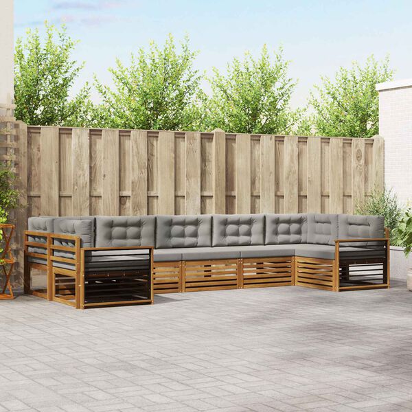 vidaXL Udend&oslash;rs sofagruppe 7 pcs Naturlig og Lys Gr&aring; Massivt Akacietr&aelig;