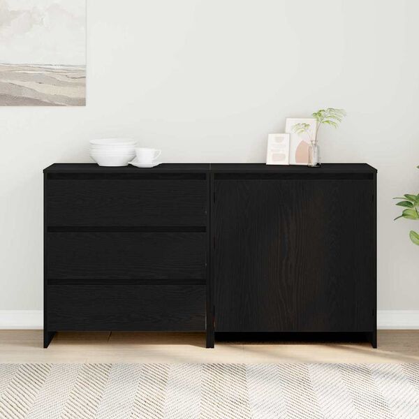 vidaXL Sideboard med skuffe 2 pcs Sort 70 x 41 x 75 cm Konstrueret tr&aelig;
