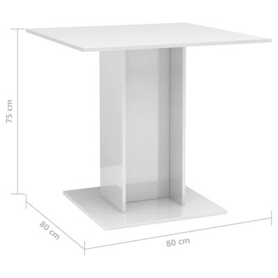 vidaXL spisebord 80 x 80 x 75 cm spånplade hvid højglans