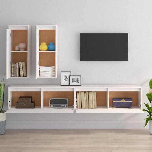 vidaXL tv-skabe 4 dele massivt fyrretræ hvid