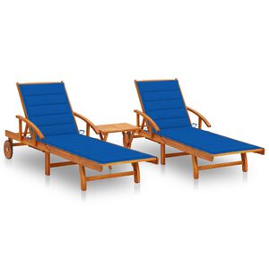 vidaXL liggestole 2 stk. med bord og hynder massivt akacietr&aelig;