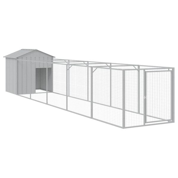 vidaXL hundehus med tag 117x609x123 cm galvaniseret st&aring;l lysegr&aring;