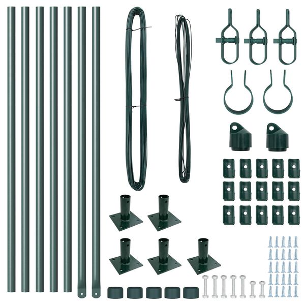 vidaXL Hegnssøjler 7 pcs Grøn Ø32mm 50 cm Galvaniseret stål