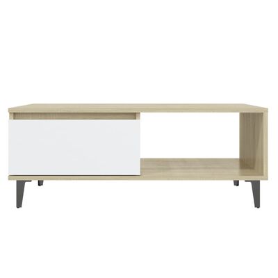 vidaXL sofabord 90x60x35 cm spånplade hvid og sonoma-eg