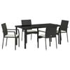 vidaXL Have Spisebordss&aelig;t med pude 5 pcs Sort polyrattan