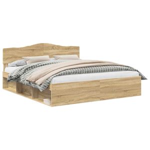 vidaXL Sengestel med hovedg&aelig;rde Sonoma 200 x 200 cm Massiv fyrretr&aelig;