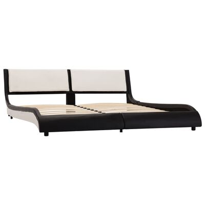 vidaXL sengestel med LED 160x200 cm kunstlæder sort og hvid