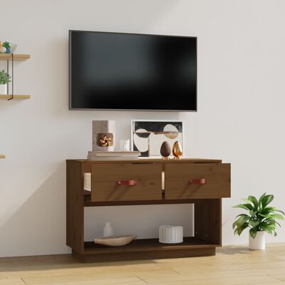vidaXL tv-bord 90x40x60 cm massivt fyrretræ gyldenbrun
