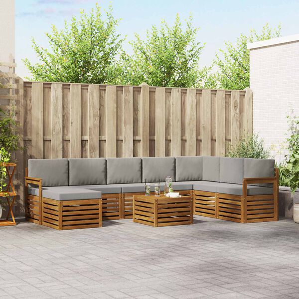 vidaXL Sektionalsofa s&aelig;t 9 pcs Naturlig og Lys Gr&aring; Massivt Akacietr&aelig;