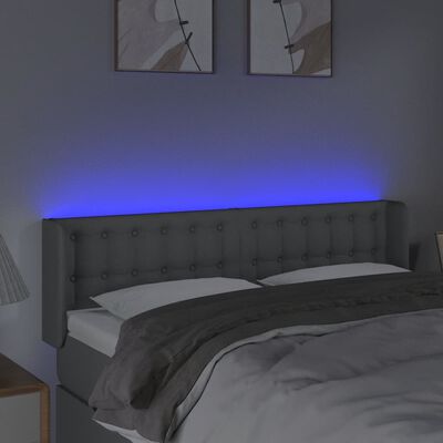 vidaXL sengegavl med LED-lys 147x16x78/88 cm stof lysegrå