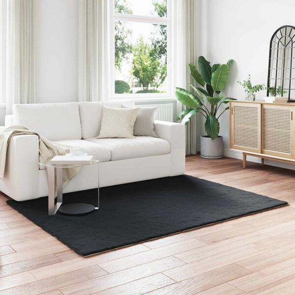 vidaXL Faux Kanin Pels T&aelig;ppe Olite Sort 140 x 200 cm Polyester