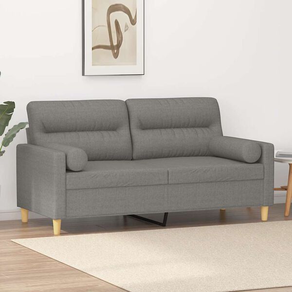 vidaXL 2-personers sofa med puder og hynder 140 cm stof m&oslash;rkegr&aring;