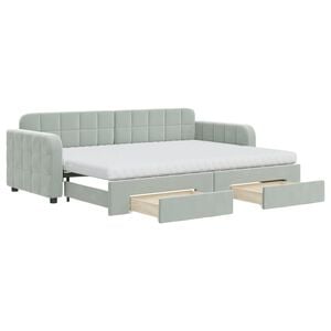 vidaXL daybed med udtr&aelig;k og skuffer 80x200 cm velour lysegr&aring;
