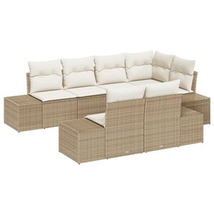 vidaXL Havesofa S&aelig;t med pude 7 pcs Beige og creme polyrattan
