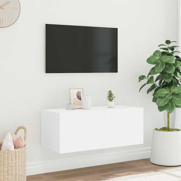 vidaXL v&aelig;gh&aelig;ngt tv-bord med LED-lys 80x35x31 cm hvid