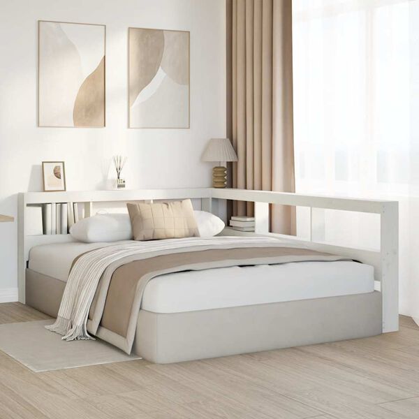 vidaXL bogreol hovedg&aelig;rde L-formet 160 cm massivt fyrretr&aelig; hvid