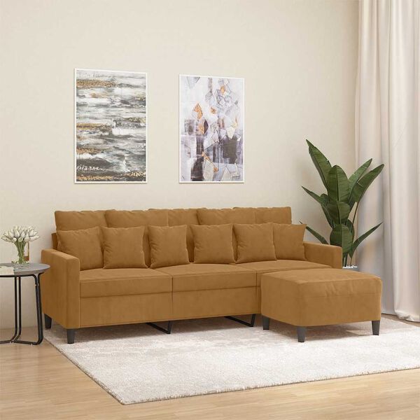 vidaXL 3-personers sofa med fodskammel 180 cm velour brun