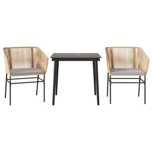 vidaXL 3 dele spisebordss&aelig;t til haven m. hynder polyrattan glas brun