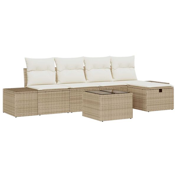 vidaXL Havesofa Sæt med pude 6 pcs Beige polyrattan