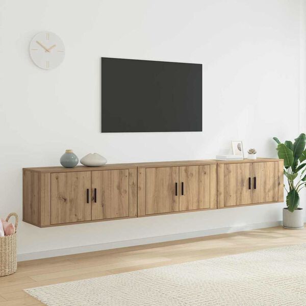 vidaXL V&aelig;gh&aelig;ngt TV-skab s&aelig;t 3 pcs Artisan Egetr&aelig; 80 x 34,5 x 40 cm