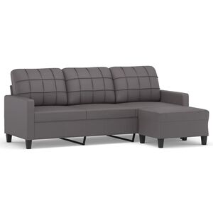 vidaXL 3-personers sofa med fodskammel 180 cm kunstl&aelig;der gr&aring;