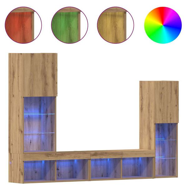 vidaXL TV-skab med LED -strimmellys 4 pcs artisan eg Konstrueret træ