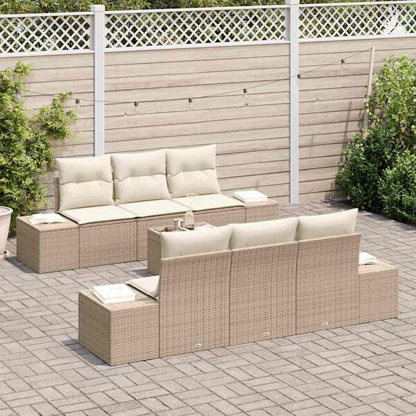 vidaXL Havesofa S&aelig;t med pude 7 pcs Beige polyrattan