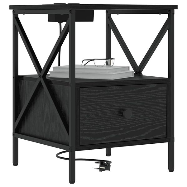 vidaXL Natskab med skuffe Sort eg 41,5 x 40,5 x 55 cm Konstrueret tr&aelig;