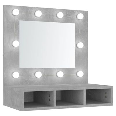vidaXL spejlskab med LED-lys 60x31,5x62 cm betongrå